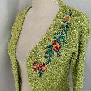 Cache Lime Green Floral Embroidered Cardigan Jacke